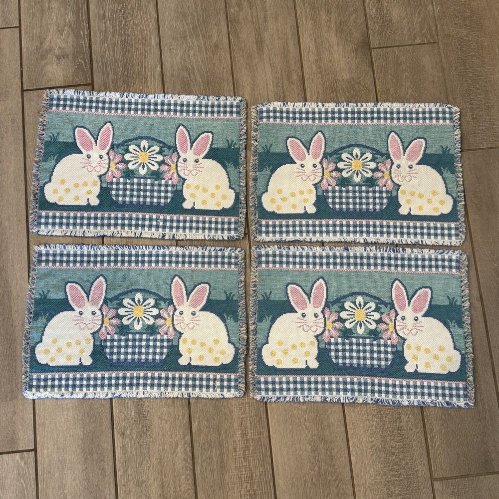 4 Park B Smith Easter Bunny Themed Woven Placemats Set